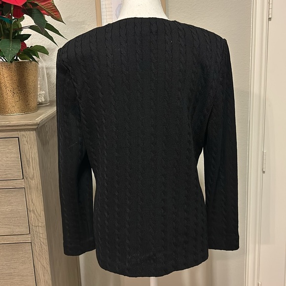 St John Collection by Marie Gray | Black Cable Knit Button Down | 8 - Picture 11 of 17